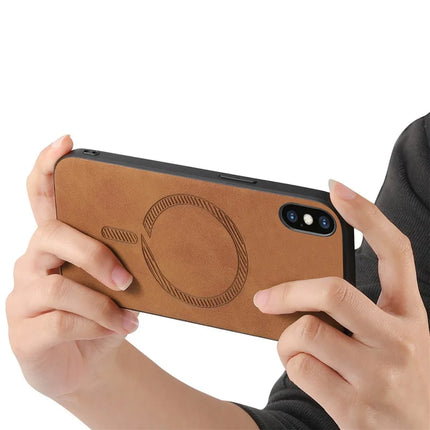 For iPhone XS Max 6.5 inch Leather Back Case Compatible with MagSafe Skin-touch Phone Cover