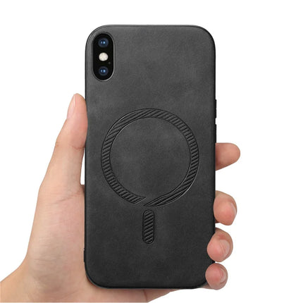 For iPhone XS Max 6.5 inch Leather Back Case Compatible with MagSafe Skin-touch Phone Cover