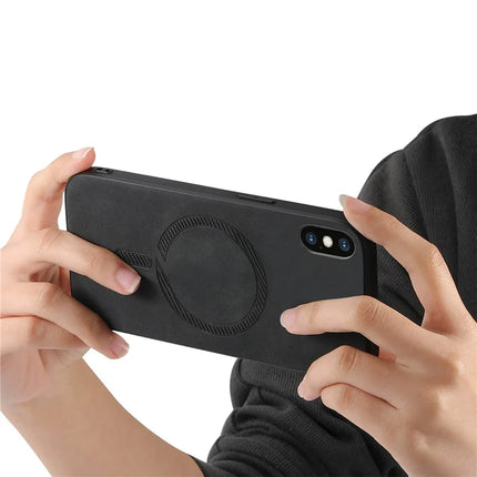 For iPhone XS Max 6.5 inch Leather Back Case Compatible with MagSafe Skin-touch Phone Cover