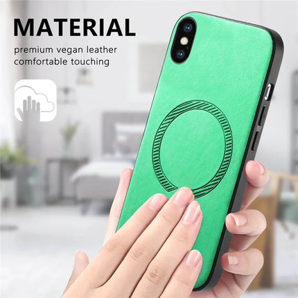 For iPhone XS Max 6.5 inch Leather Back Case Compatible with MagSafe Skin-touch Phone Cover