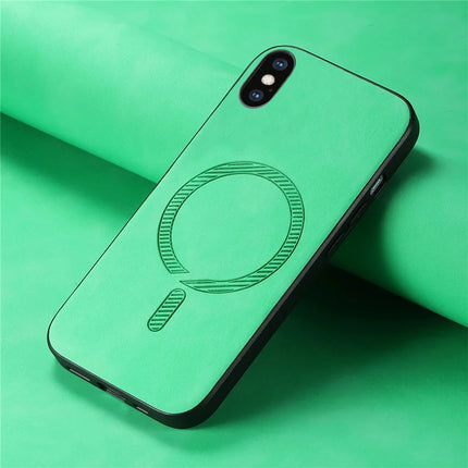 For iPhone XS Max 6.5 inch Leather Back Case Compatible with MagSafe Skin-touch Phone Cover