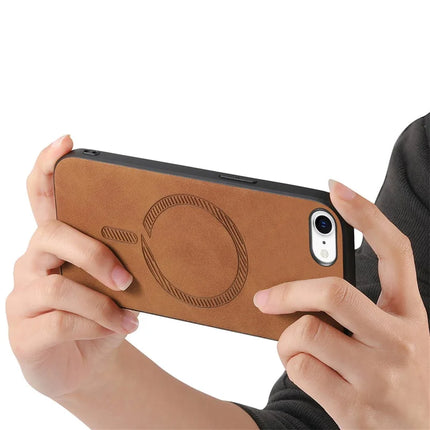 For iPhone 16e Leather Back Case Compatible with MagSafe Skin-Touch Phone Cover