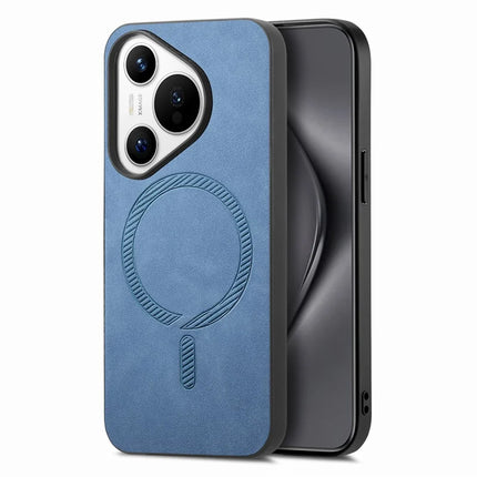 For Huawei Pura 70 Leather Back Case Compatible with MagSafe Skin-touch Phone Cover - Blue