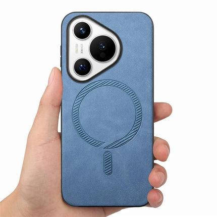For Huawei Pura 70 Leather Back Case Compatible with MagSafe Skin-touch Phone Cover