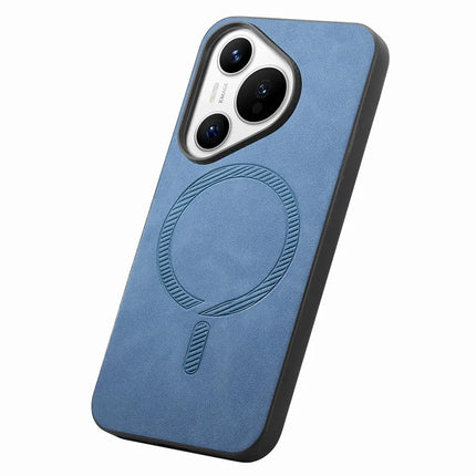 For Huawei Pura 70 Leather Back Case Compatible with MagSafe Skin-touch Phone Cover