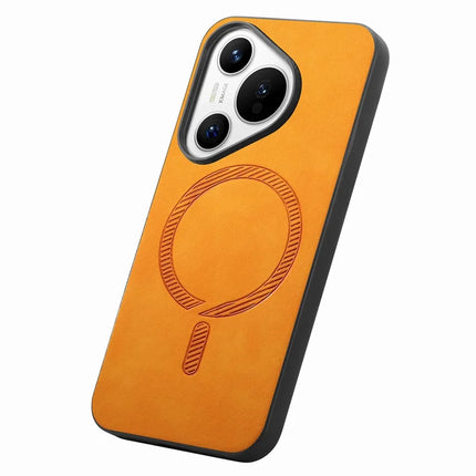 For Huawei Pura 70 Leather Back Case Compatible with MagSafe Skin-touch Phone Cover