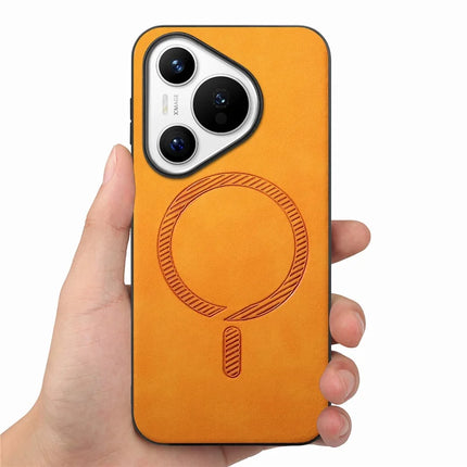 For Huawei Pura 70 Leather Back Case Compatible with MagSafe Skin-touch Phone Cover
