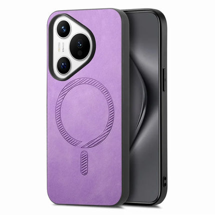 For Huawei Pura 70 Leather Back Case Compatible with MagSafe Skin-touch Phone Cover - Purple