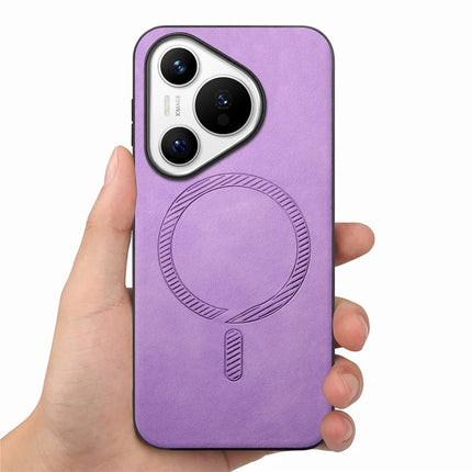 For Huawei Pura 70 Leather Back Case Compatible with MagSafe Skin-touch Phone Cover