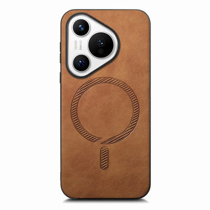 For Huawei Pura 70 Leather Back Case Compatible with MagSafe Skin-touch Phone Cover
