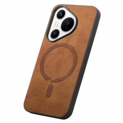 For Huawei Pura 70 Leather Back Case Compatible with MagSafe Skin-touch Phone Cover