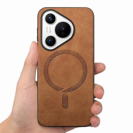 For Huawei Pura 70 Leather Back Case Compatible with MagSafe Skin-touch Phone Cover