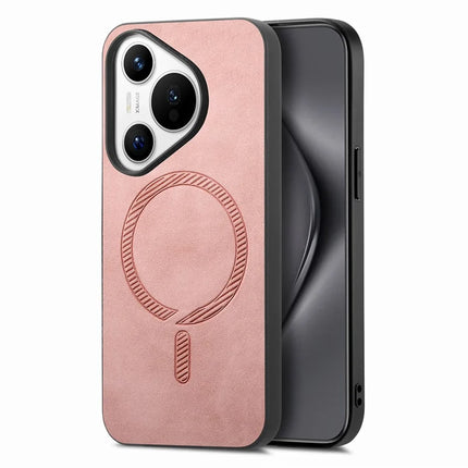 For Huawei Pura 70 Leather Back Case Compatible with MagSafe Skin-touch Phone Cover - Pink