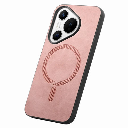 For Huawei Pura 70 Leather Back Case Compatible with MagSafe Skin-touch Phone Cover