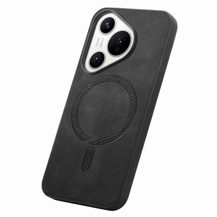 For Huawei Pura 70 Leather Back Case Compatible with MagSafe Skin-touch Phone Cover