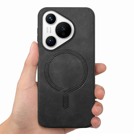 For Huawei Pura 70 Leather Back Case Compatible with MagSafe Skin-touch Phone Cover