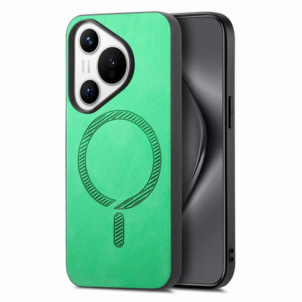 For Huawei Pura 70 Leather Back Case Compatible with MagSafe Skin-touch Phone Cover - Green