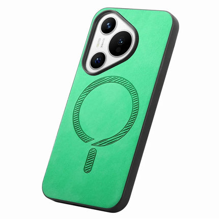 For Huawei Pura 70 Leather Back Case Compatible with MagSafe Skin-touch Phone Cover