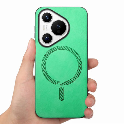 For Huawei Pura 70 Leather Back Case Compatible with MagSafe Skin-touch Phone Cover