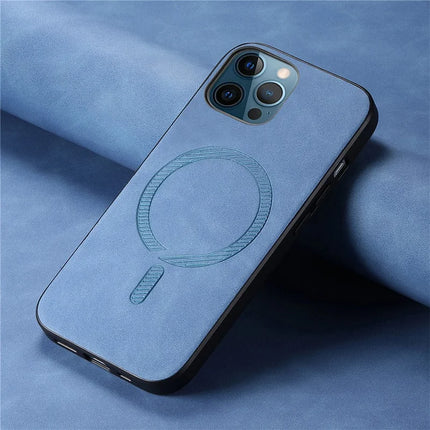 For iPhone 12 Pro Max 6.7 inch Leather Back Case Compatible with MagSafe Skin-touch Phone Cover