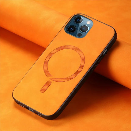 For iPhone 12 Pro Max 6.7 inch Leather Back Case Compatible with MagSafe Skin-touch Phone Cover