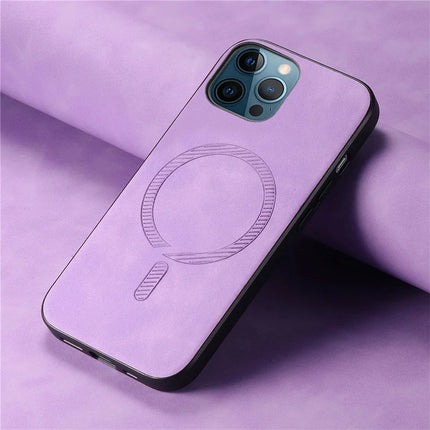 For iPhone 12 Pro Max 6.7 inch Leather Back Case Compatible with MagSafe Skin-touch Phone Cover