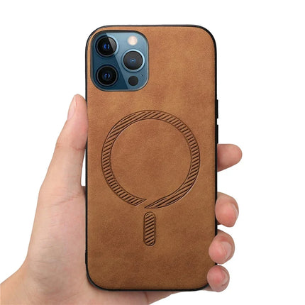 For iPhone 12 Pro Max 6.7 inch Leather Back Case Compatible with MagSafe Skin-touch Phone Cover