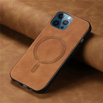 For iPhone 12 Pro Max 6.7 inch Leather Back Case Compatible with MagSafe Skin-touch Phone Cover