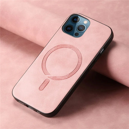 For iPhone 12 Pro Max 6.7 inch Leather Back Case Compatible with MagSafe Skin-touch Phone Cover
