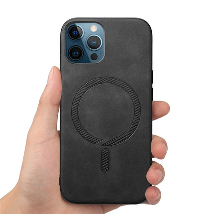For iPhone 12 Pro Max 6.7 inch Leather Back Case Compatible with MagSafe Skin-touch Phone Cover