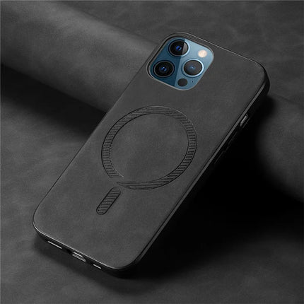 For iPhone 12 Pro Max 6.7 inch Leather Back Case Compatible with MagSafe Skin-touch Phone Cover