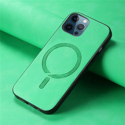For iPhone 12 Pro Max 6.7 inch Leather Back Case Compatible with MagSafe Skin-touch Phone Cover