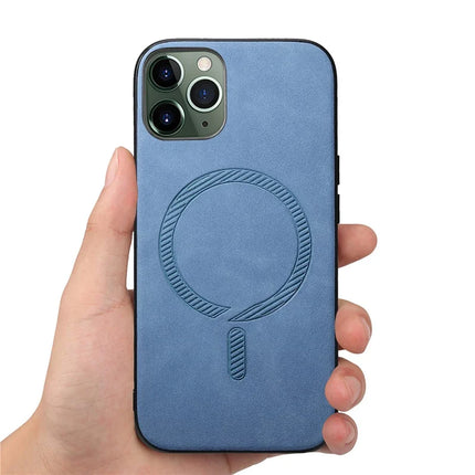 For iPhone 11 Pro Max Leather Back Case Compatible with MagSafe Skin-touch Phone Cover