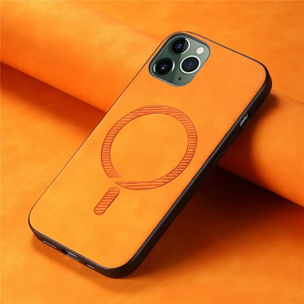 For iPhone 11 Pro Max Leather Back Case Compatible with MagSafe Skin-touch Phone Cover
