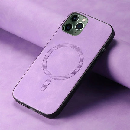 For iPhone 11 Pro Max Leather Back Case Compatible with MagSafe Skin-touch Phone Cover