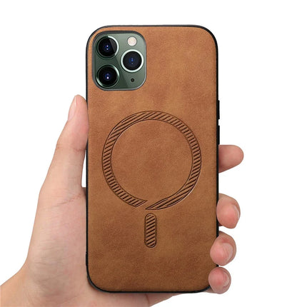 For iPhone 11 Pro Max Leather Back Case Compatible with MagSafe Skin-touch Phone Cover