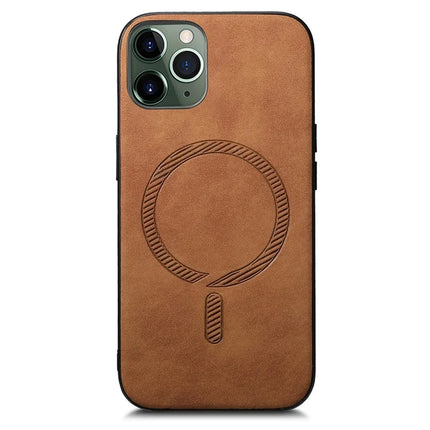 For iPhone 11 Pro Max Leather Back Case Compatible with MagSafe Skin-touch Phone Cover