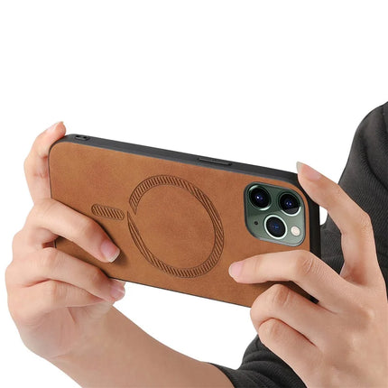 For iPhone 11 Pro Max Leather Back Case Compatible with MagSafe Skin-touch Phone Cover