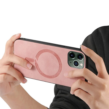 For iPhone 11 Pro Max Leather Back Case Compatible with MagSafe Skin-touch Phone Cover