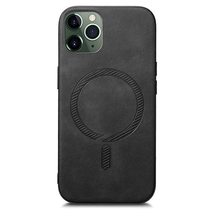 For iPhone 11 Pro Max Leather Back Case Compatible with MagSafe Skin-touch Phone Cover