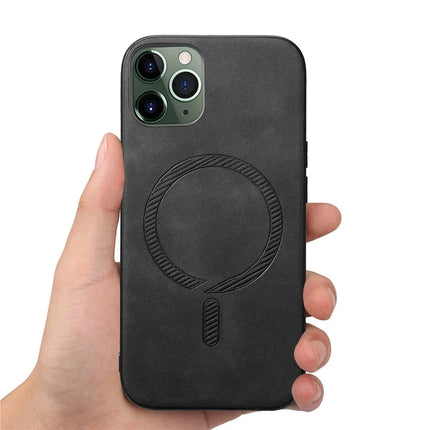 For iPhone 11 Pro Max Leather Back Case Compatible with MagSafe Skin-touch Phone Cover