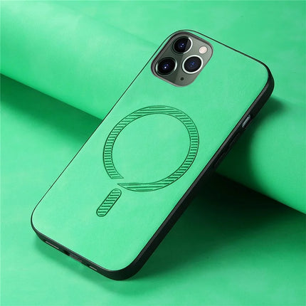 For iPhone 11 Pro Max Leather Back Case Compatible with MagSafe Skin-touch Phone Cover