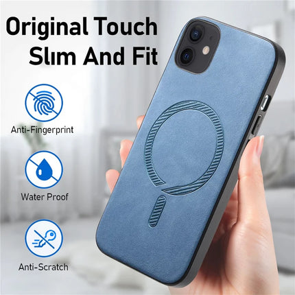 For iPhone 11 Leather Back Case Compatible with MagSafe Skin-touch Phone Cover