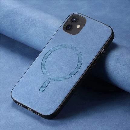 For iPhone 11 Leather Back Case Compatible with MagSafe Skin-touch Phone Cover