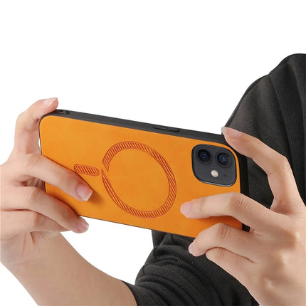 For iPhone 11 Leather Back Case Compatible with MagSafe Skin-touch Phone Cover