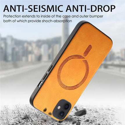 For iPhone 11 Leather Back Case Compatible with MagSafe Skin-touch Phone Cover
