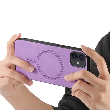 For iPhone 11 Leather Back Case Compatible with MagSafe Skin-touch Phone Cover