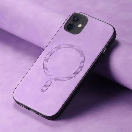 For iPhone 11 Leather Back Case Compatible with MagSafe Skin-touch Phone Cover