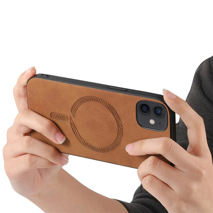 For iPhone 11 Leather Back Case Compatible with MagSafe Skin-touch Phone Cover