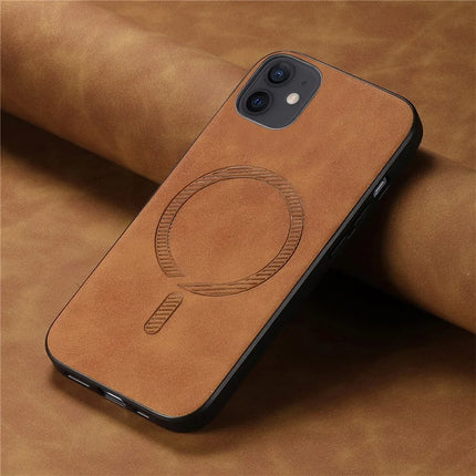 For iPhone 11 Leather Back Case Compatible with MagSafe Skin-touch Phone Cover